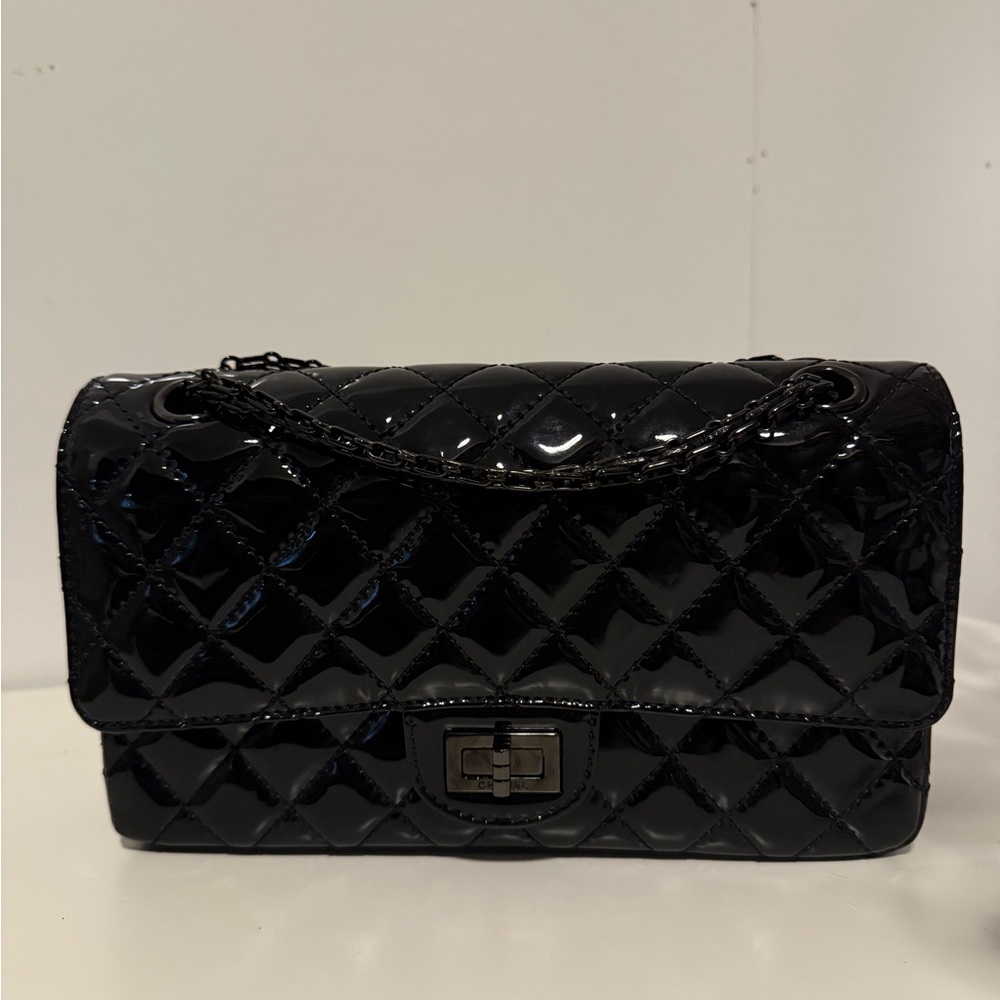 Chanel Classic Flap Re-issue 2.55 Medium Size 225 So-black Patent Leather